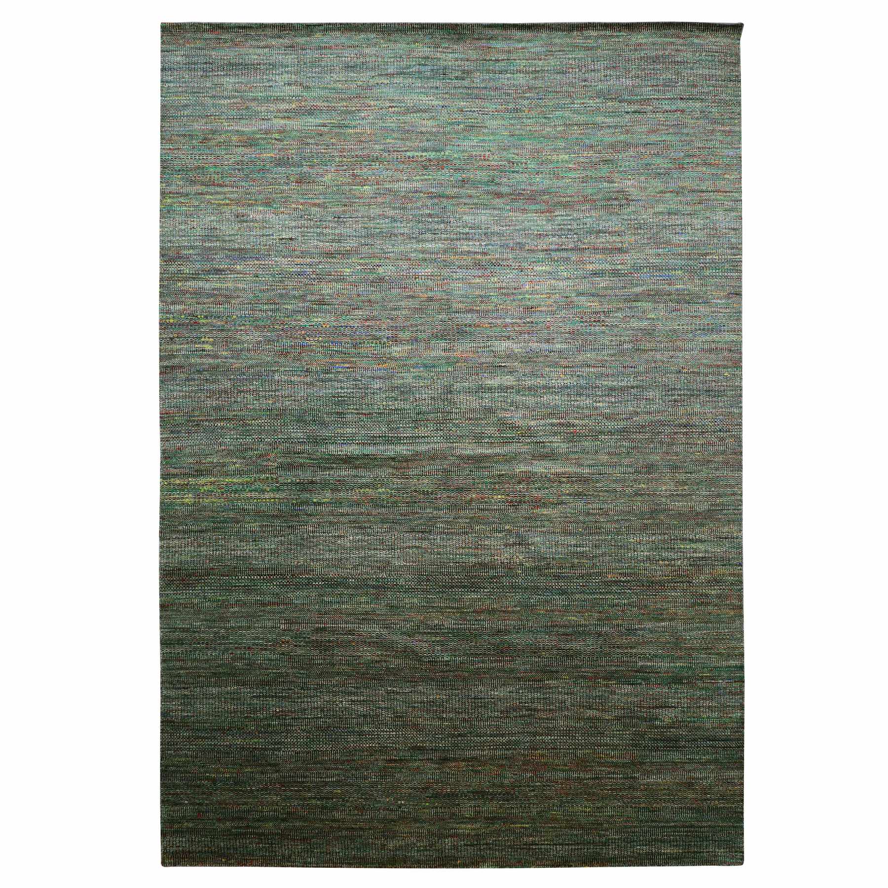 10'x14'6" Sage Green, Modern Grass Design, Wool and Silk, Hand Knotted, Tone on Tone, Oriental 